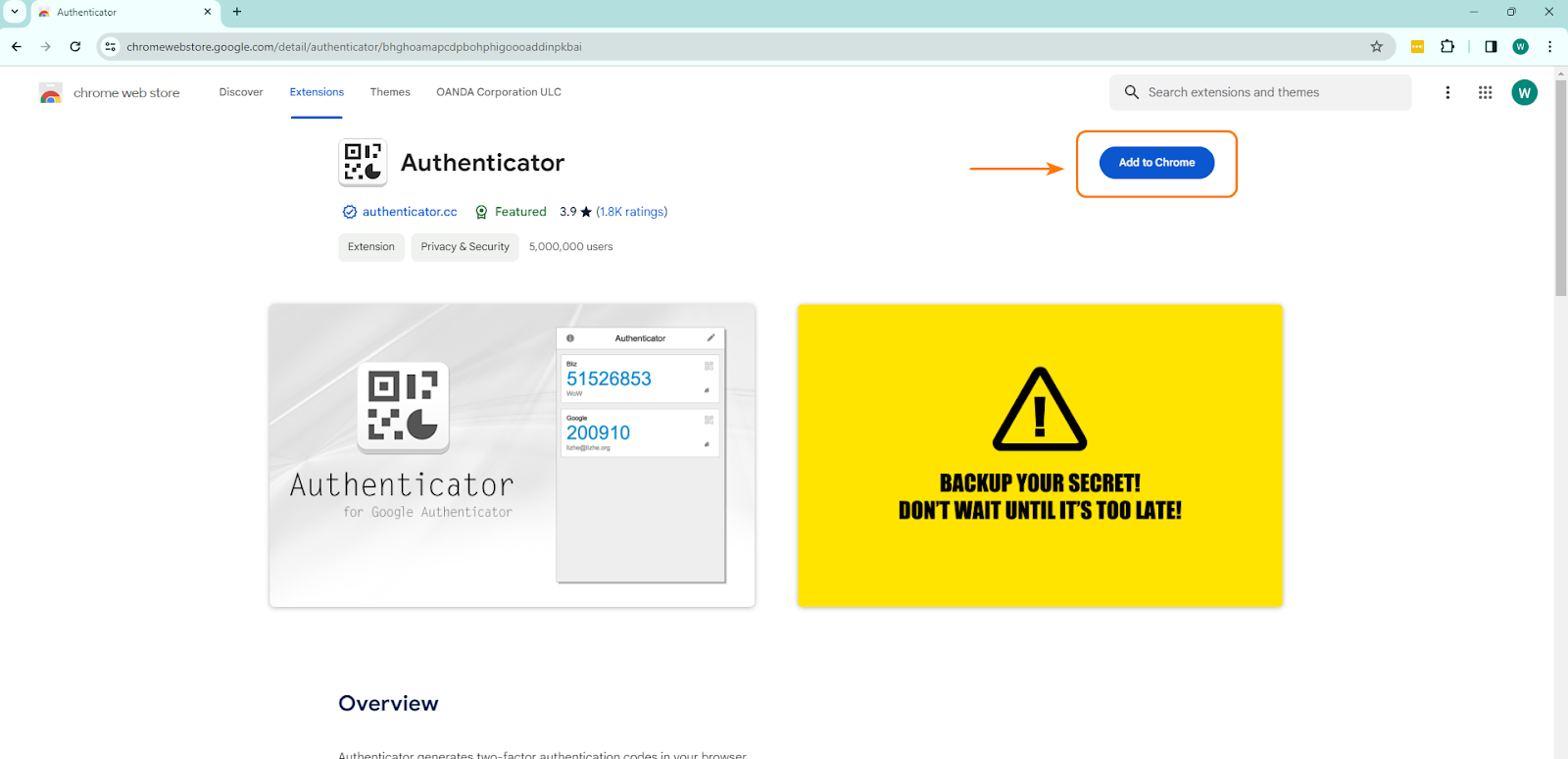 How to enable Google Authenticator using Google Chrome Browser in OANDA
