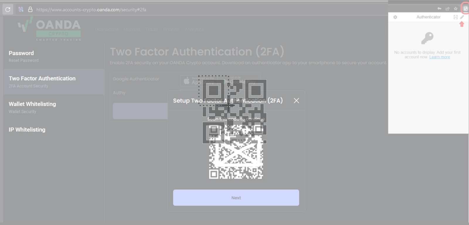How to enable Google Authenticator using Google Chrome Browser in OANDA  Crypto web app? – OANDA Crypto