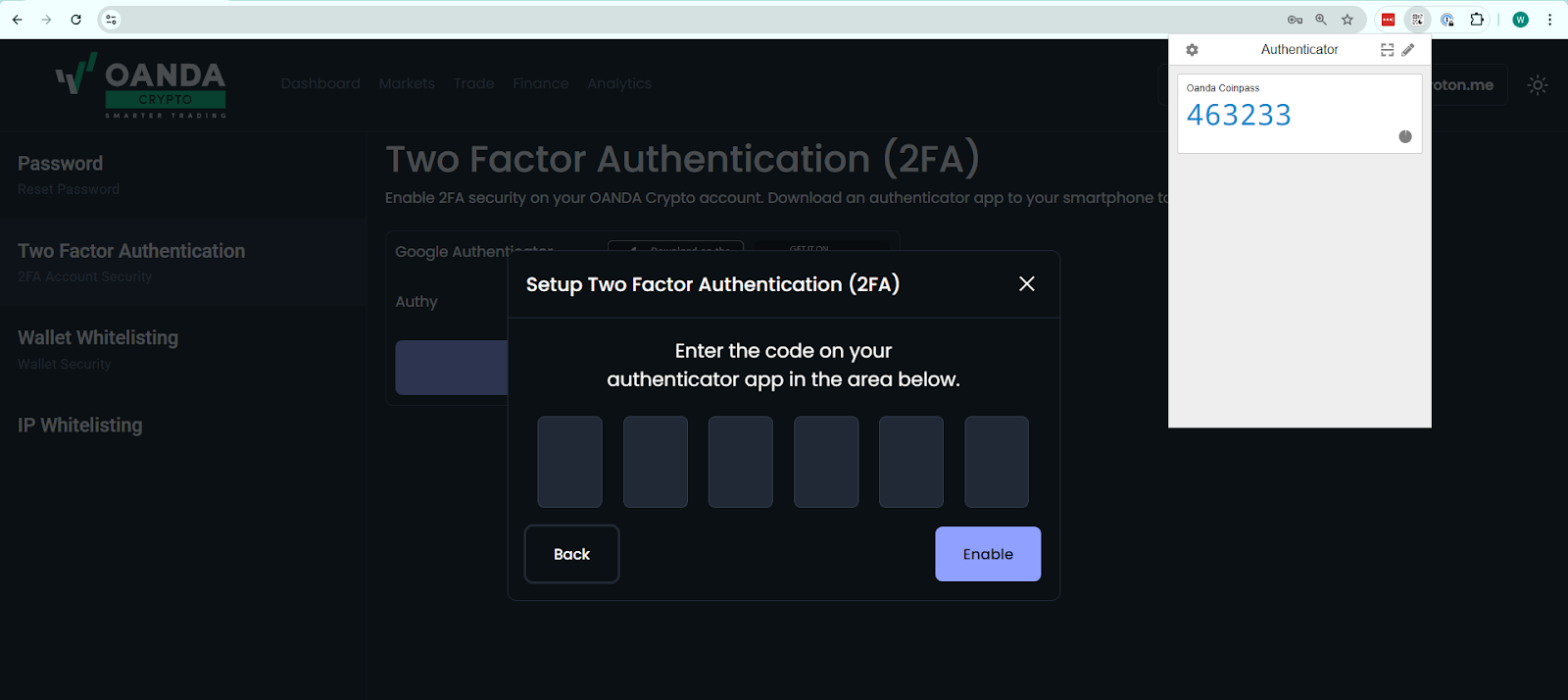 How to enable Google Authenticator using Google Chrome Browser in OANDA  Crypto web app? – OANDA Crypto