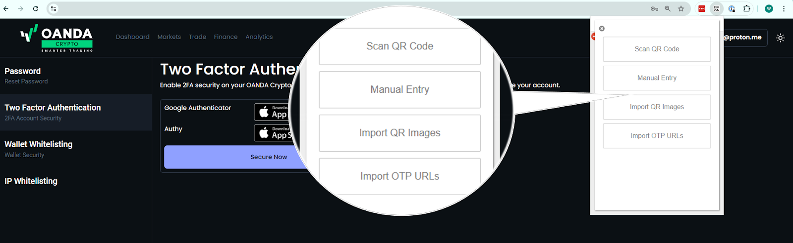 How to enable Google Authenticator using Google Chrome Browser in OANDA  Crypto web app? – OANDA Crypto